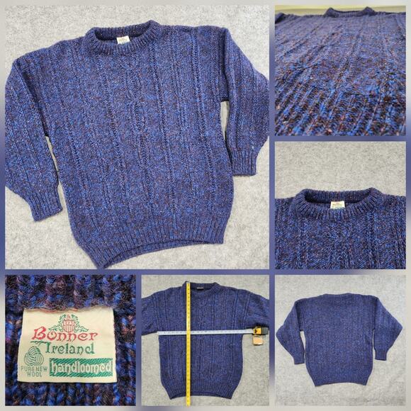 VTG Bonner Ireland 100% Pure Wool Cableknit Fisherman Pullover Crewneck Sweater - Picture 1 of 13